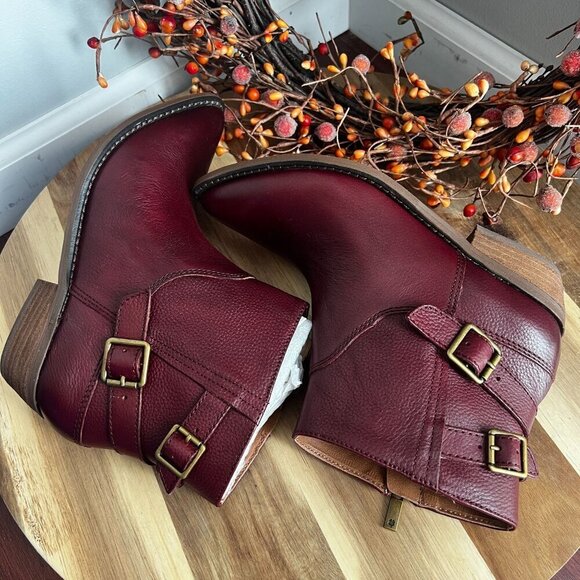 Lucky Brand CAELYN Womens Western Pointed Toe Booties Sz 6M Burgundy Leather - Picture 5 of 11